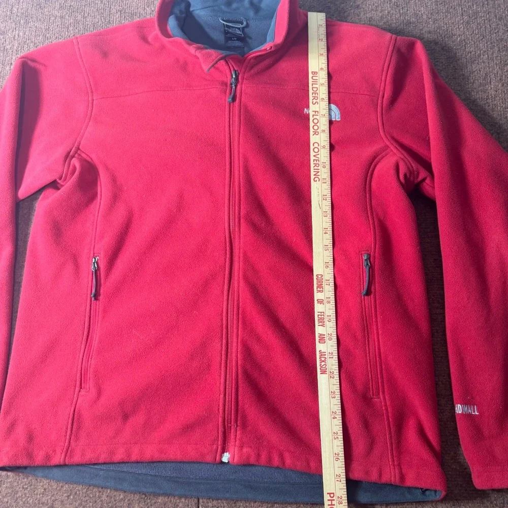 A- warm The North Face Mens Windwall Fleece Jacket Red Full Zip Large 1395